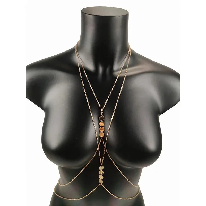 Sexy Chest Chain Bikini Female Body Belly Chains for Women Chain Necklace Round Sequin Cross Waist Chains