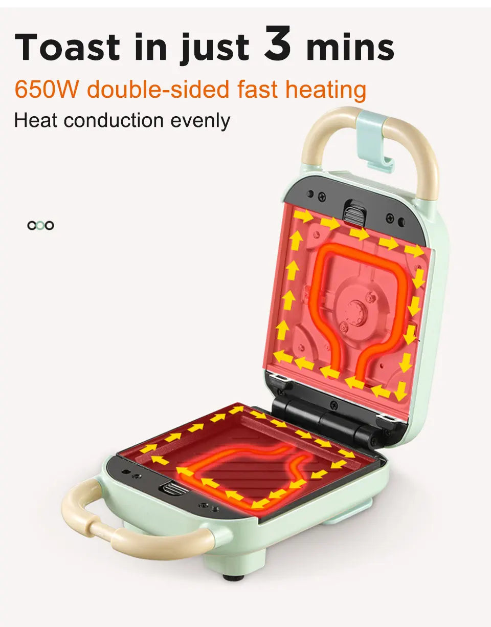 Mini Sandwich Maker Breakfast Machine Multi Cooker Electric Toaster Oven Hot Plate Bread Pancake Waffle Donut Maker for Kitchen