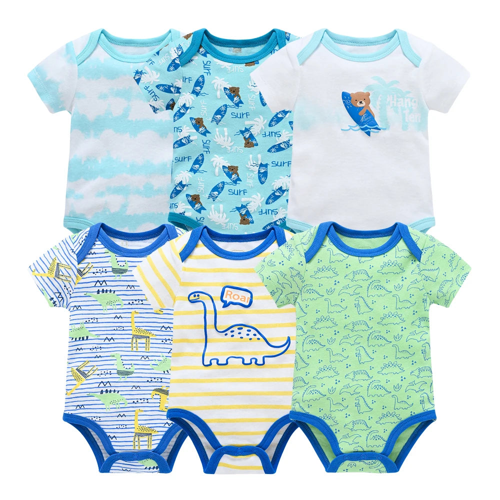 3 Pcs/set New Baby Boy Clothes Summer 100%Cotton Blue Grey Tie Print Three Piece Short Sleeve Bodysuit vetements bebe For 0-12M