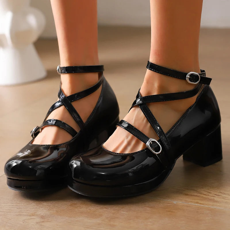 Japanese Lolita Party Shoes High Heels Ankle Strap Cross Dress Pumps Cosplay Costume Plus Size 31-50 Big Feet Wear Dropshipping