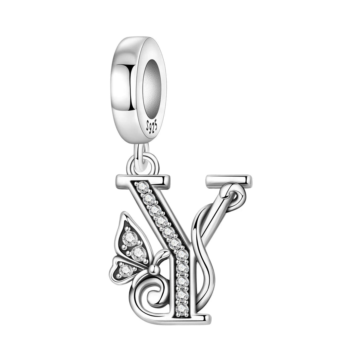 2026 New 925 Sterling Silver Zircon Scroll Grass Pattern 26 Letter Bead Charms for Women Fit DIY Bracelet Necklace Jewelry Gift