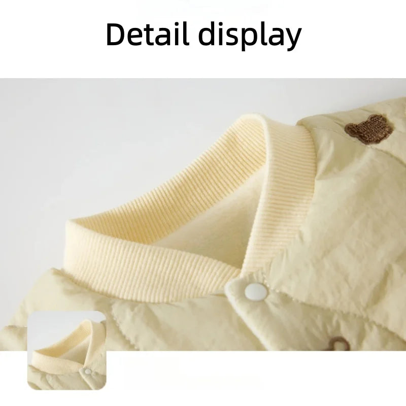 Winter Toddler Two Piece Set Cute Bear Embroidery Warm Jacket Pants Homewear Unisex Baby Boys Girls Sleepwear