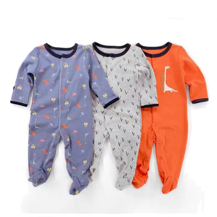 3pcs/Lot Cotton Soft Baby Romper Jumpsuit for Boys Girls with Zipper Footed Long Sleeve Pajama Sleepsuit Outfit Infant Clothes