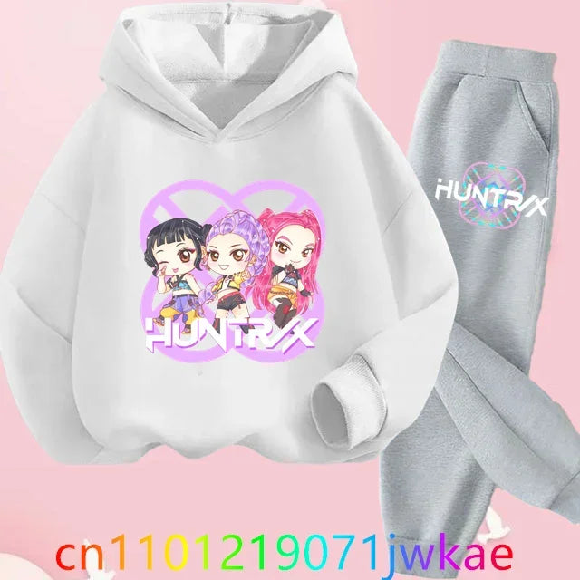 Kid K-Pop Demon Hunters Hooded Suit Toddler Girl Clothes KPop Demon Hunters Hoodie Set Girls Fashion Casual Sweatshirt New Movie