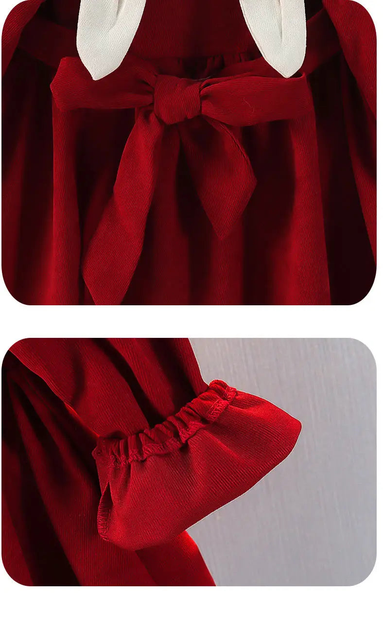Spring and Autumn Girls' Baby Dress New Children's Fashionable Doll Neck Long Sleeve Dress Red Girls' Princess Dress