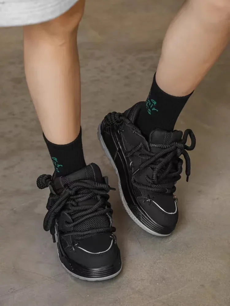 Retro Thick Bottom Athletic Shoes for Men Coupling Traction Trends High Rhythm Old Father Sport Shoes Dynamic Personality