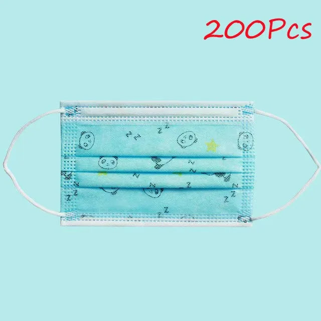 100-200pcs Black Kid Disposable Protective Mask 3 Layer Nonwoven Kids Filter Hygiene Thicken Children's Cartoon Face Mouth Masks