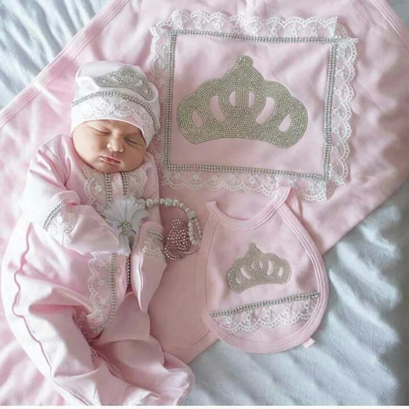 5pcs Newborn Baby Boy Outfits Kids Clothing Real Cotton Infant0 Products Shirt Pants Mittens Receiving Blanket