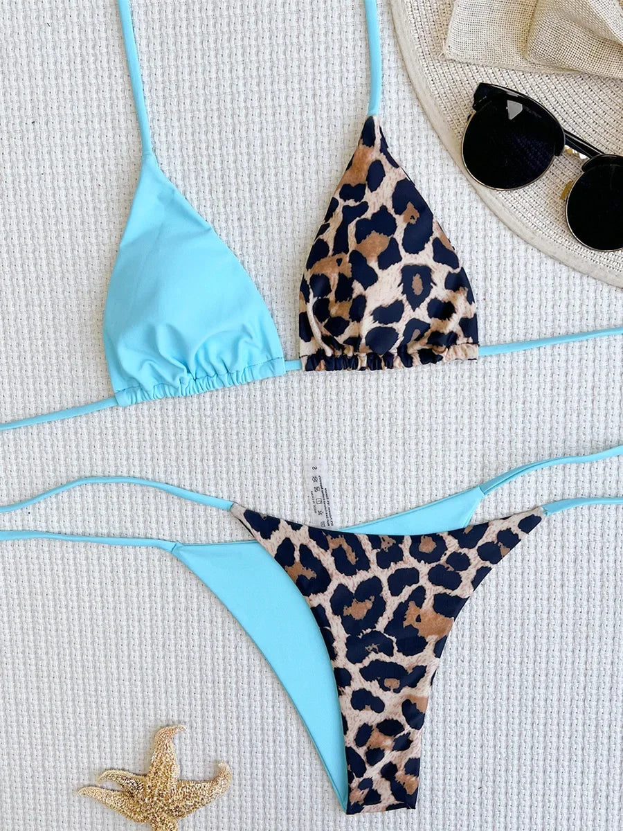 Halter Splicing Leopard Bikinis 2026 Satin Bikini Female Swimsuit Women Swimwear Two-pieces Bikini Set Micro Bathing Suit Swim