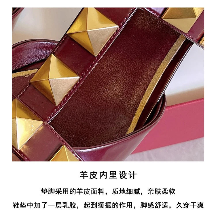 Women's Fashion Rivet High Heels 2023 Spring/Summer New Baotou Sandals Pointed Single Shoes