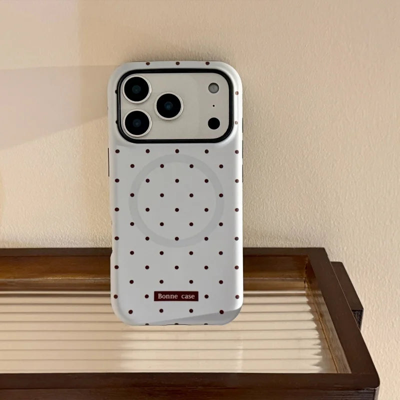 Korean Style Simple Polka Dot Magnetic Soft Phone Case For Magsafe IPhone 17 16 15 14 13 12 Pro Max Shockproof Protective Cover