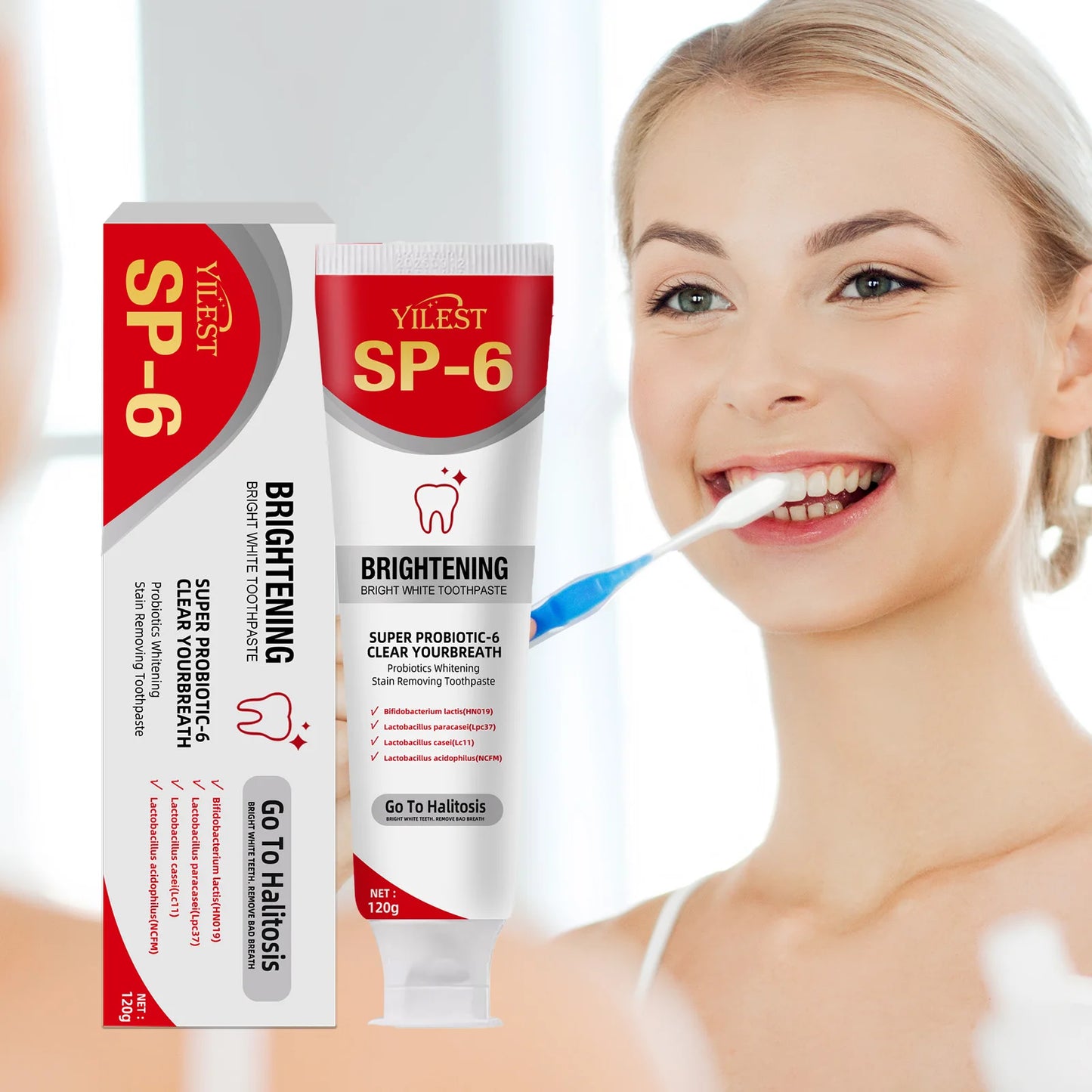 SP-6 Probiotic Toothpaste Whitening Toothpaste Remove Plaque Prevent Dental Caries Oral Hygiene Clean Fresh Breath Gum Care 120g
