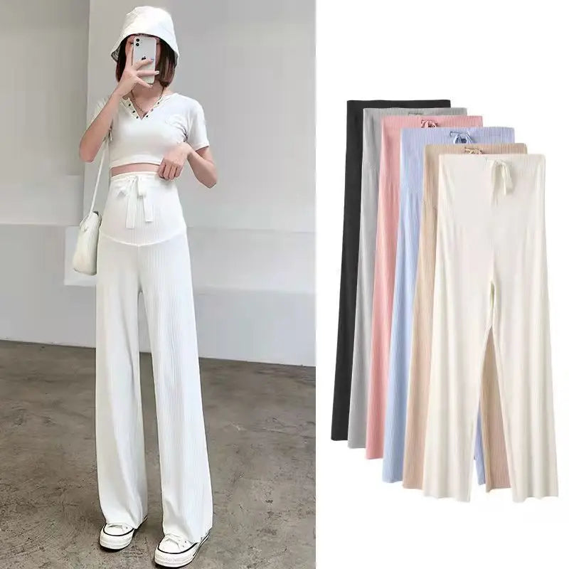 6 Colors Summer Fashion Loose Pants For Pregnant Women Breathable Wide Leg Straight Trousers Adjustable Maternity Clothing