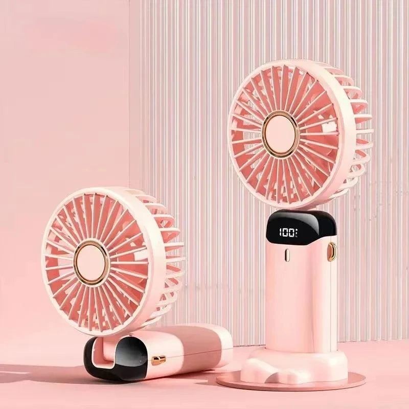 5-Speed Portable Handheld Mini Fan Foldable Neck Hanging Fans USB Rechargeable Fan with Phone Stand and Display Screen fan