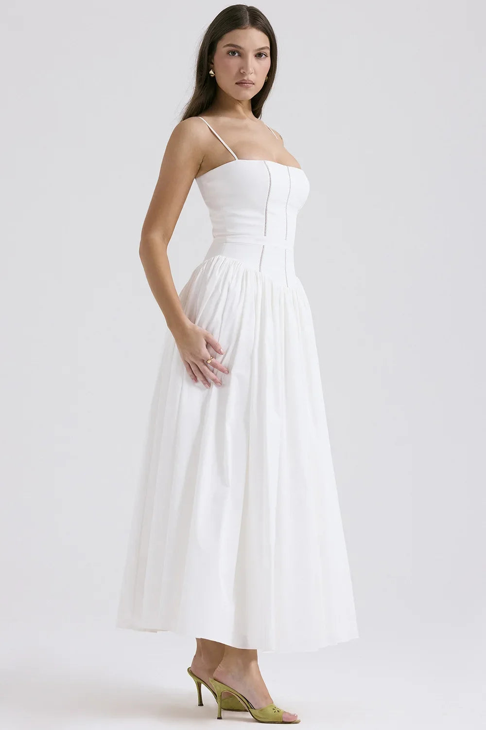 Elegant Fairylike French Style Gentle Floral Print Strapless Midi Dress Slimming Women's Fashion High End Feeling Dress