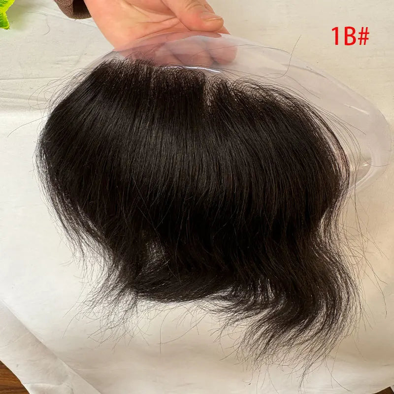 Men's Hairline PU Toupee Brown Hair for Frontal Hairpiece 100% Human Hair D Style Topper Replacement System 7x16cm Big Hairline