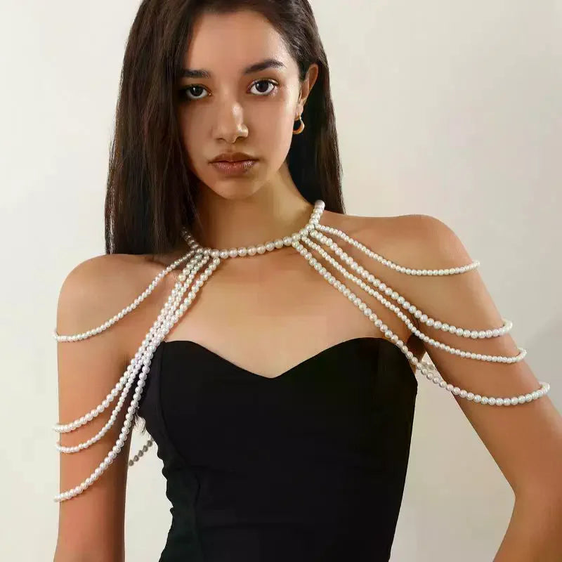 Bridal Tassel Imitation Pearl Shoulder Chain Necklace Elegant Cheongsam Dress Shawl Wedding Jewelry Accessories Gift For Women
