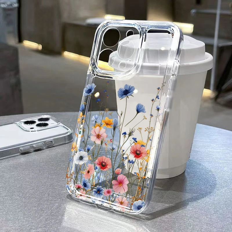 Cute Pastel Flower Phone Case For iPhone Air 17E 16E 7 8 Plus XS XR X 15 14 13 12 11 Pro Max Air Soft Shockproof Cover