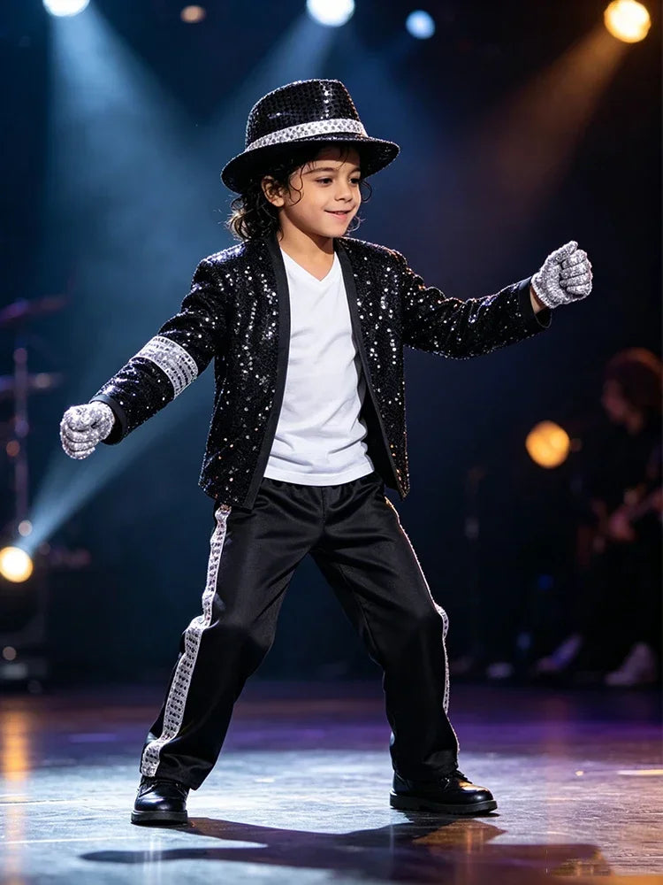 Adult Kid 80s 90s Pop Star Jackson Cosplay Outfit Hip Hop Dance Matching Family Costume for Halloween Carnival Stage Performance
