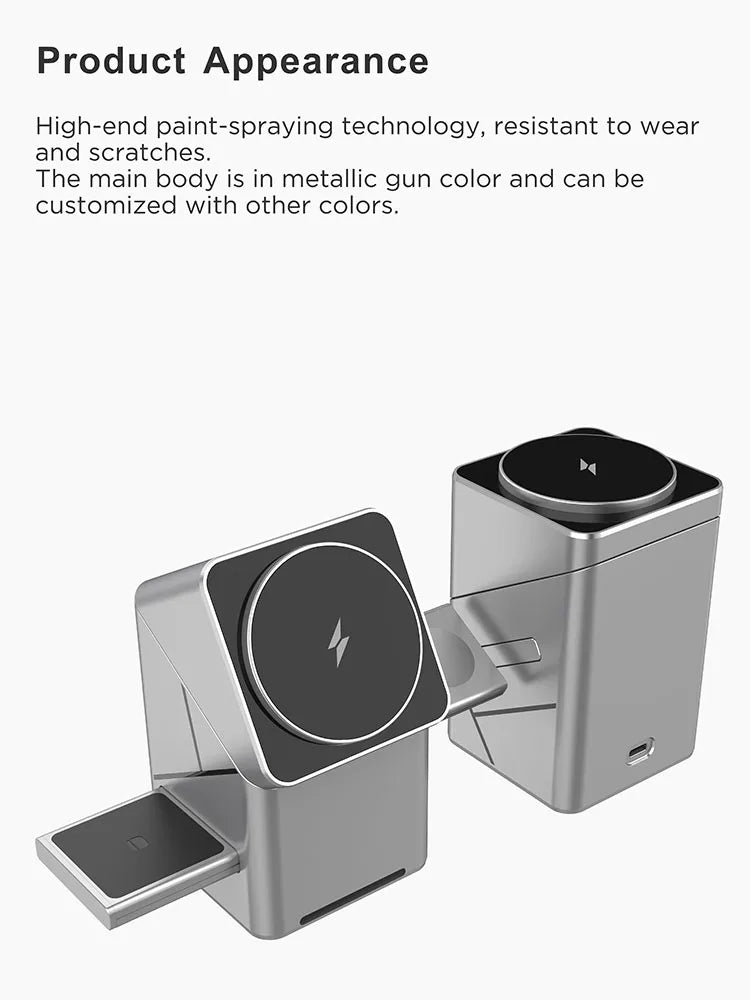 Rotating Qi2 3in1 15w Magnetic Wireless Charger Stand For iPhone 16 15 14 13 12 Max  iWatch Airpods Fast Charging Dock