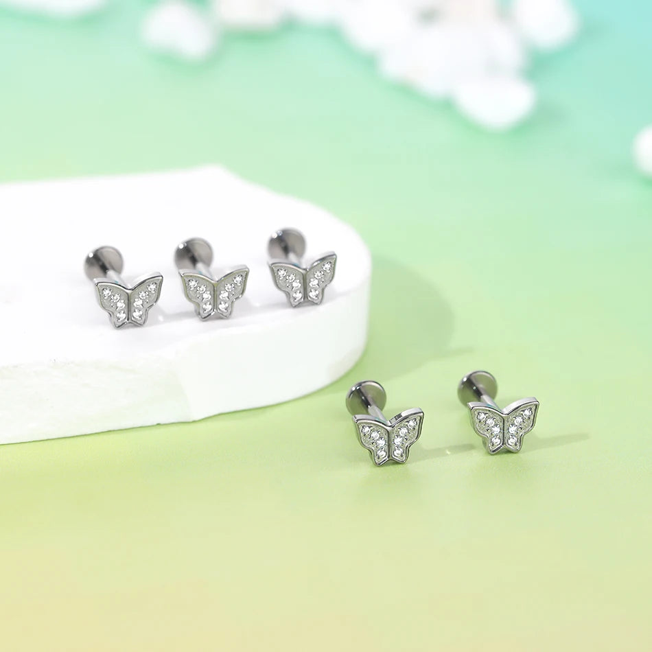 1/5PCS Titanium 16G Tragus Daith Helix Lobe Ear Piercing for Women Leaf Star Zircon Cartilage Stud Earring Piercing Jewelry Gift