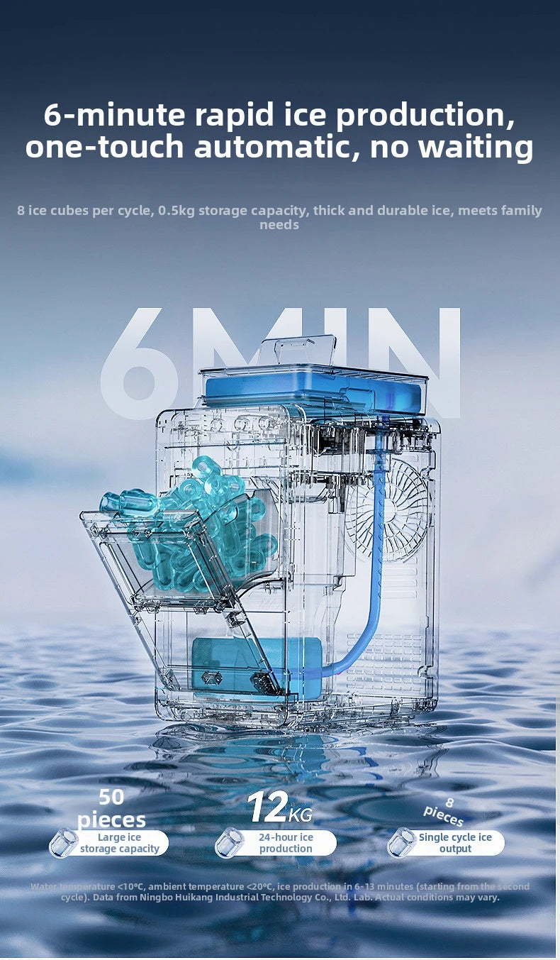 15KG Automatic Ice Maker Machine Compact Mini for Dorm/Office/Home Fast 8-Minute Round Ice Production  Energy-Saving Quiet