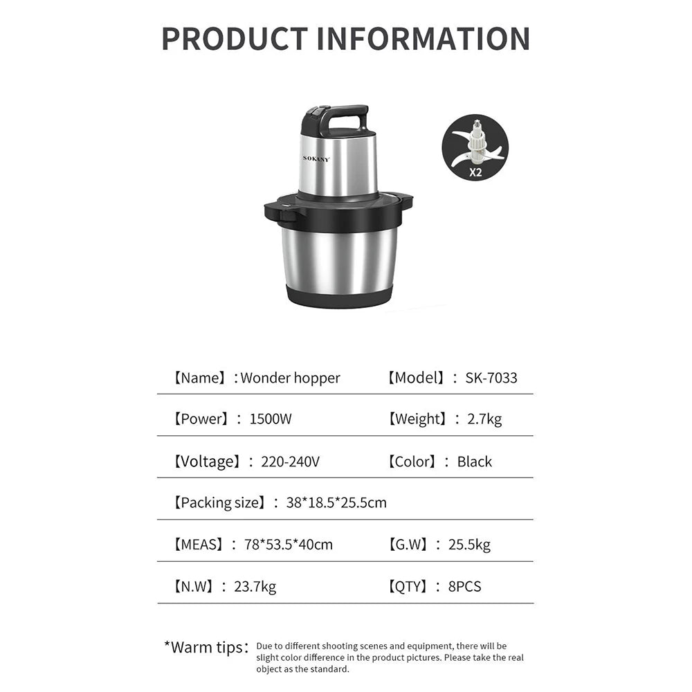 6.5L Electric Home Meat Grinder Vegetable Blender Crusher 1500W Juicer Home Sausage Stuffer Meat Mincer Food Processor Kitchen