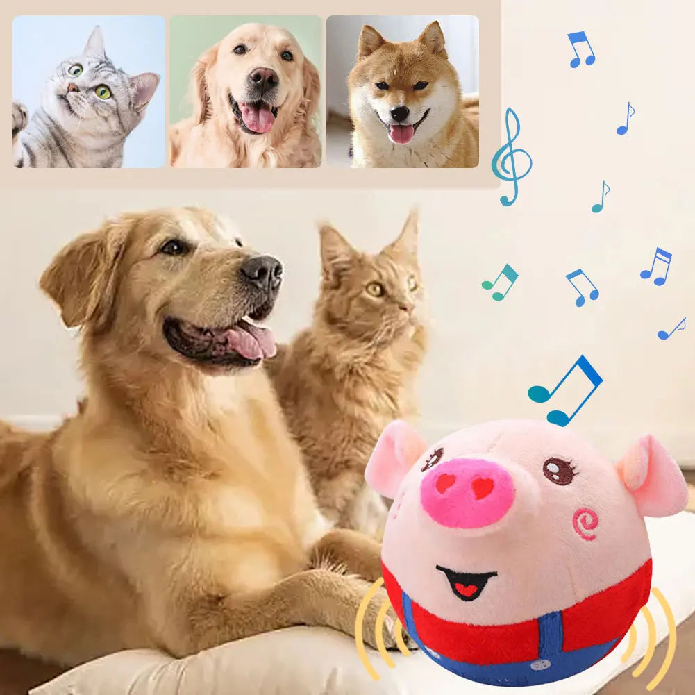 Cartoon Pig Active Moving Pet Plush Toy USB Rechargeable Talking Moving Dog Ball Toy Pet Bouncing Balls for Dogs Cats