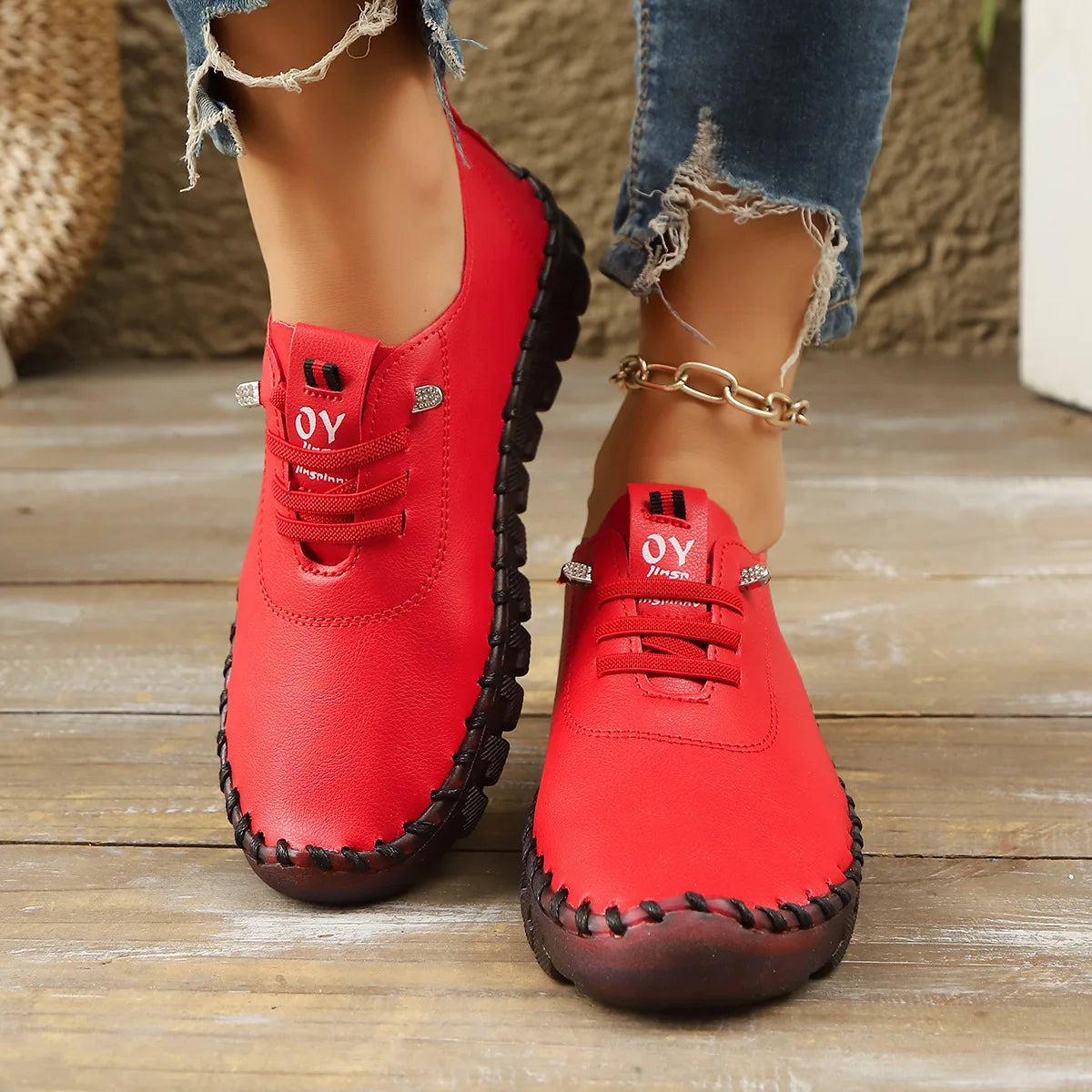 Casual Hand Sewn Women's Single Shoes Soft Bottom Cow Tendon Autumn New Style Comfortable Breathable Wear Resistant Mom Shoes