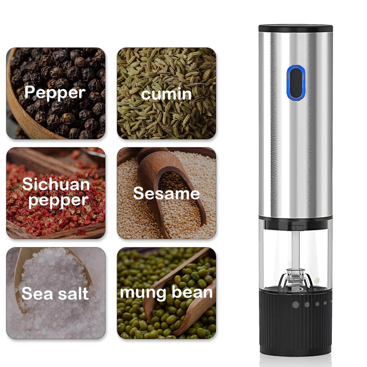 Electric Pepper Grinder 500mAh Battery USB-C Charging 5-Level Adjustable Grind Settings Automatic Spice Grinder for the Kitchen