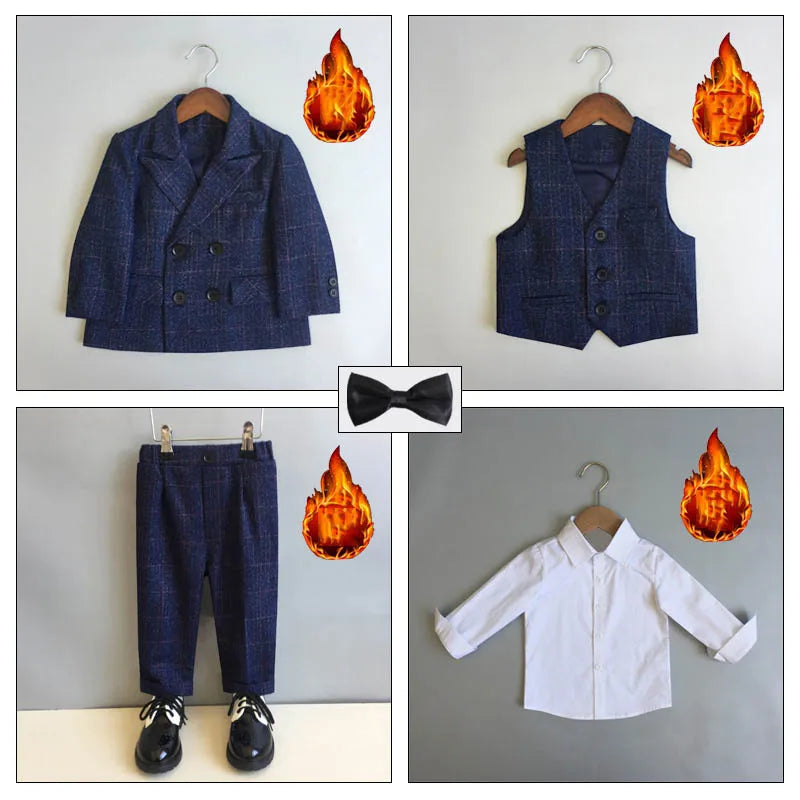 Autumn Winter Children Boys Formal Suit Kids Boys Wedding Suit 1-14Y Teenager Boy Blazer Vest Pant Suit Elegant Boys Kid Costume