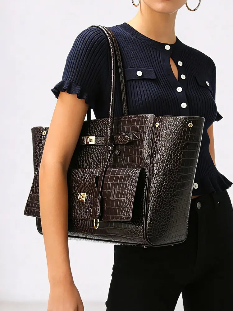 Luxury Leather Diaper Bag For Women Minimalist Design Handbag Elegant Classic Commuter Large Capacity Bag