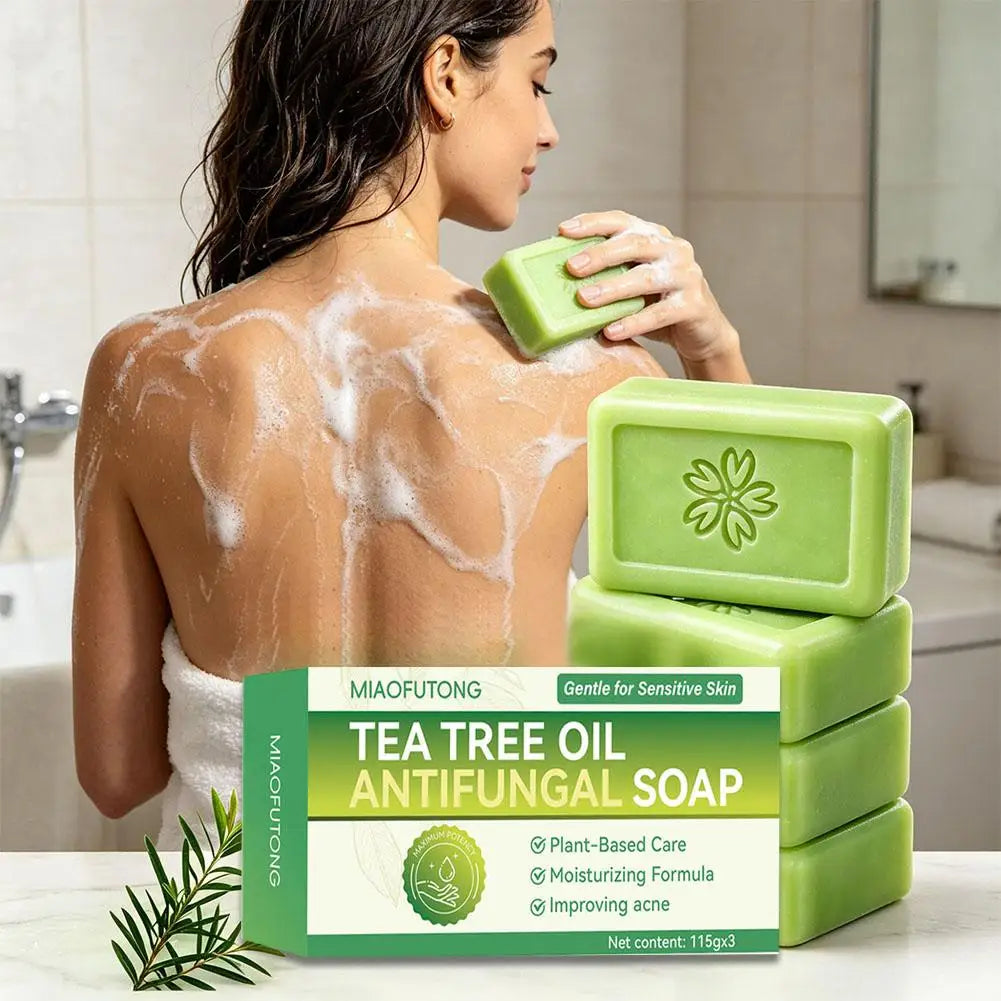 Tea Tree Soap for Face & Body Acne, 3pcs Tea Tree Oil Soap Bar for Face & Body Natural Skin Cleanser for Oily, Dry & Itchy Skin