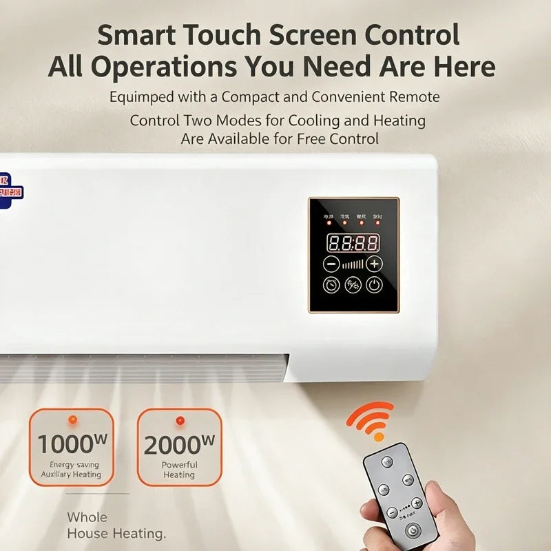 Electric Air Conditioner Fan Wall Mount Easy Temperature Timer Heating and Cooling Fan Space Heater Fan with Remote Control