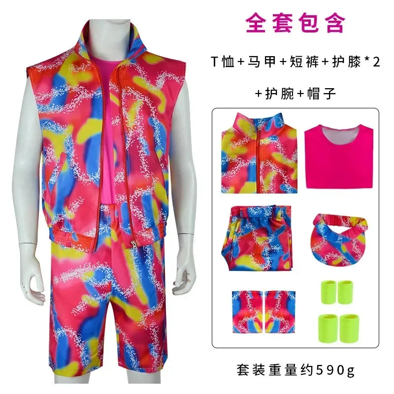 80s Workout Costume for Halloween Cosplay 80s 90s Workout Outfit Party Clothing for Adult Mens Include Hat Top Shirt Short