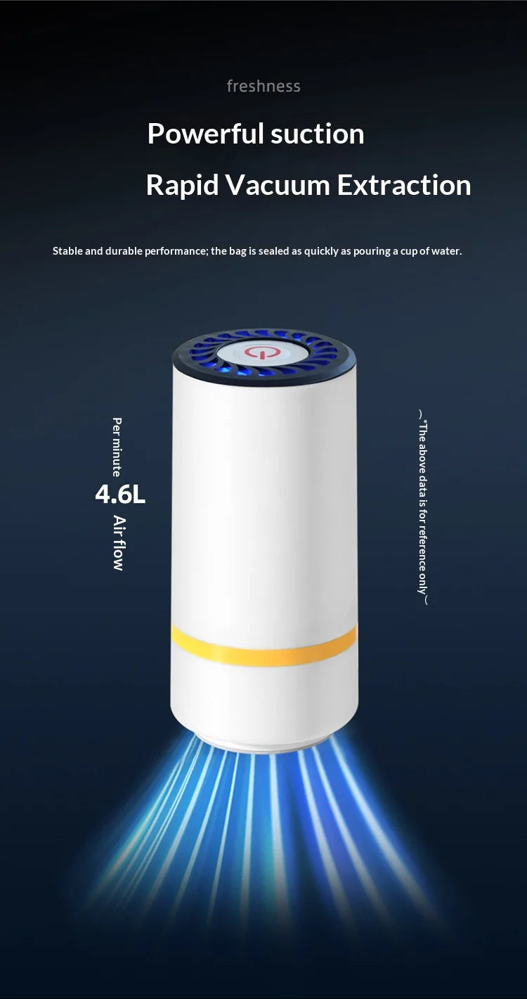 USB Charging Mini Handheld Vacuum Pump, Automatic Electric Food Vacuum Sealer for Fruit Meat Snack Storage with Vacuum Bags