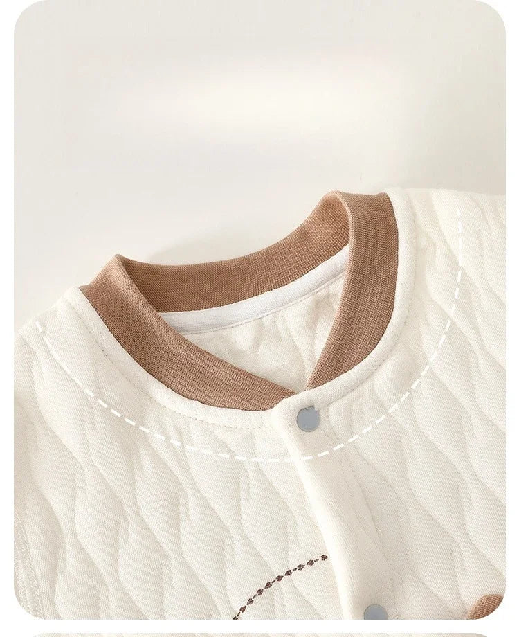 0-2Y Newborn Girl Boy Spring Bodysuit 2026 Baby Cotton Quilted Seamless Romper Autumn Warm Printed Soft Skin-Friendly Sleepwear