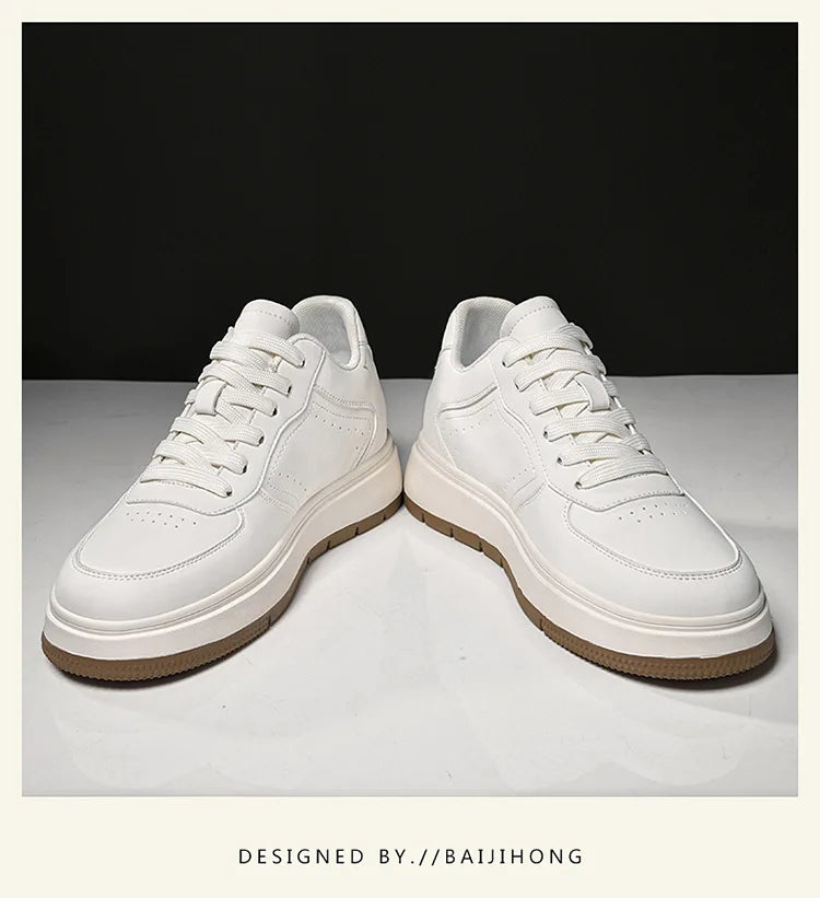 Men's Invisible Height Increasing Elevator Shoes Lace-up Sporty White Sneakers 8/10cm Taller Size Plus Invisible Elevate Shoes