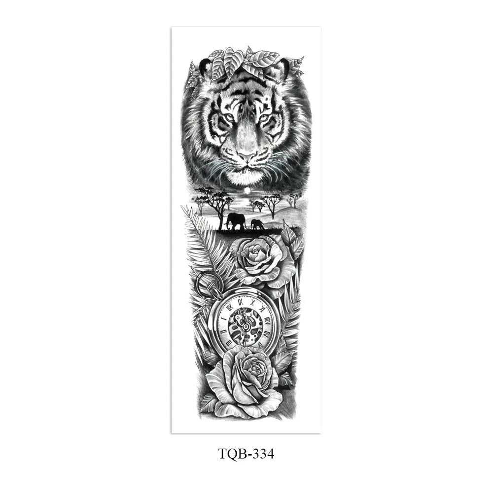 Waterproof Temporary Tattoo Stickers Clock Eye Large Arm Tattoo for Men Women Tiger Animal Fake Tatoo Sleeve