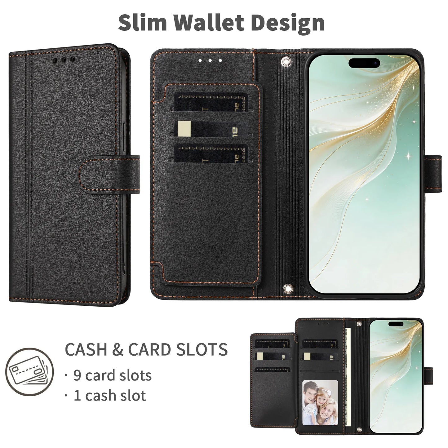 PU Leather Flip Phone Case For Oneplus 8T 9R 10T 11R 12R 13R 15T Holder 9 Card Slots Wallet Cover For Oneplus 13 12 11 10 9 Pro