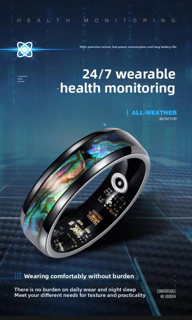 Colorful Abalone Shell Smart Ring Fitness Tracker Heart Rate Blood Oxygen Sleep Health Monitor Intelligent Jewelry Accessories