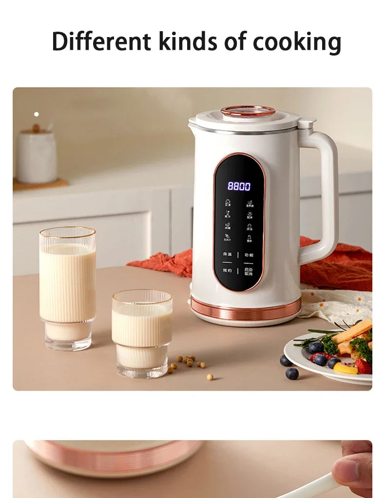 1500ml Multi-Function Electric Soy Milk Maker with Large Touchscreen Display, 10-Blade Mixer, Blender, and Nut Milk Maker