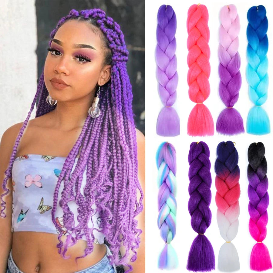 Synthetic 24Inch Long Jumbo Braids Extensions Yaki Straight Braiding Hair Afro Ombre Color Hair for Women
