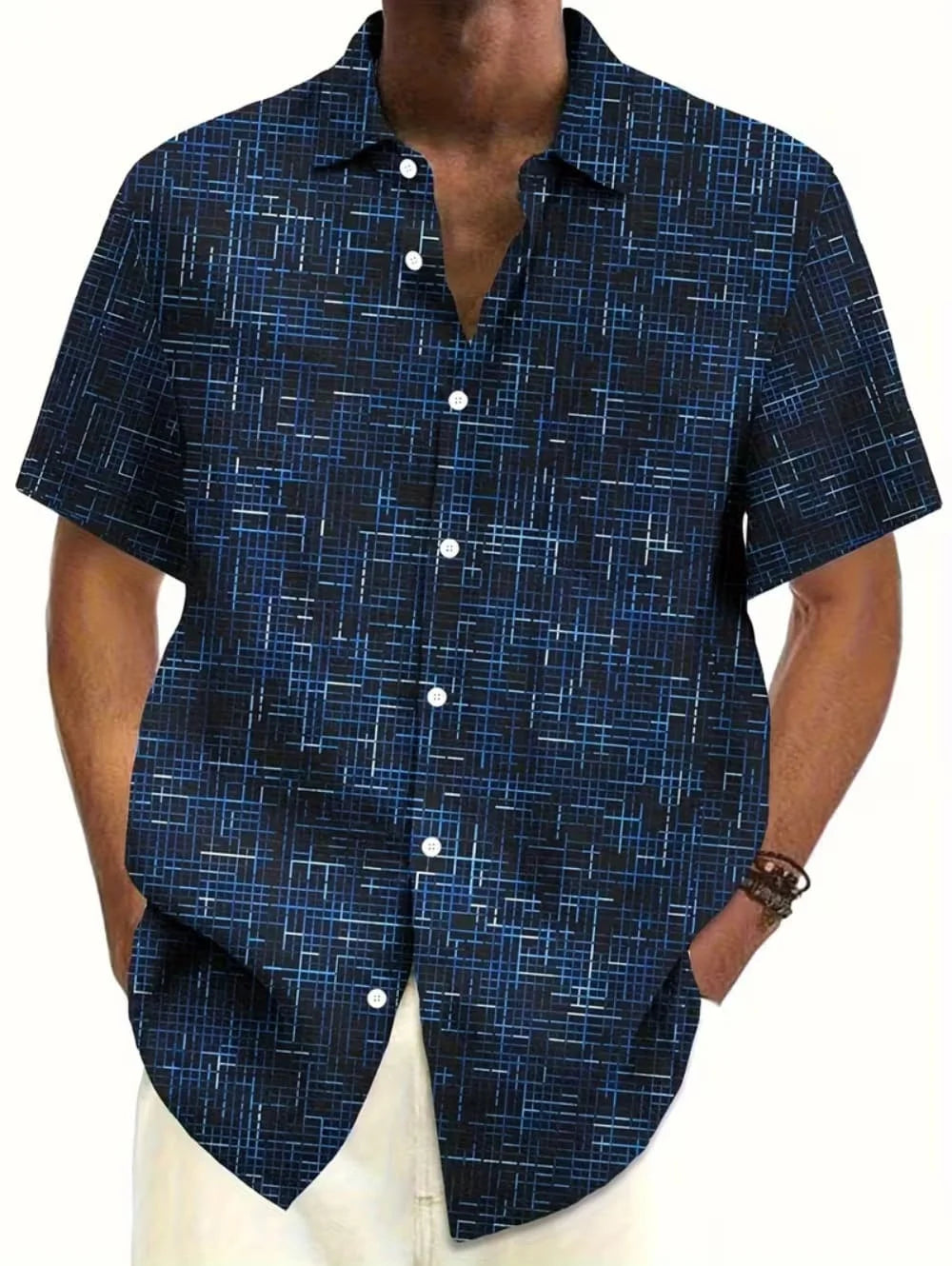 Men's Shirt Geometric Grid 3D Print Short Sleeve Shirts Summer Hawaiian Shirt Casual Outdoor Vacation Lapel Shirt Men's Clothing
