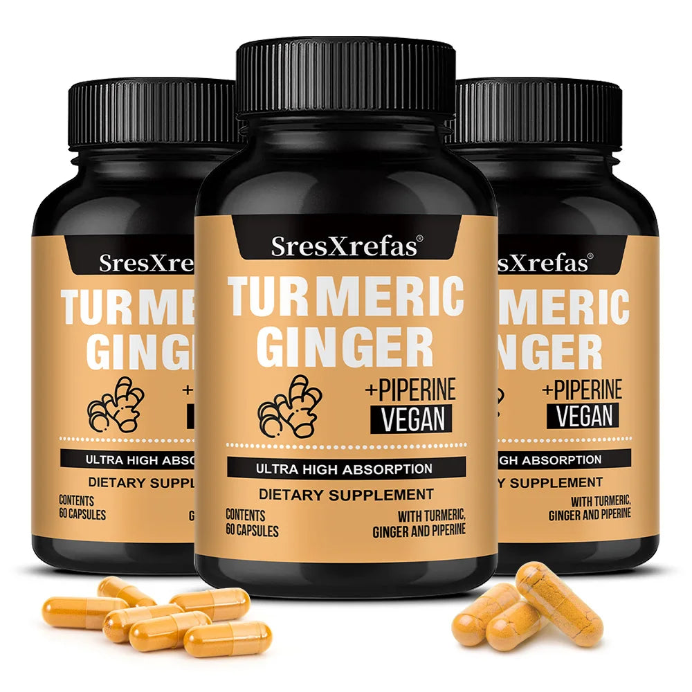 Turmeric Ginger Piperine Capsules – Curcumin 95% with Black Pepper, Gut, Joint & Immune Support, Vegan Supplement, 120 Capsules