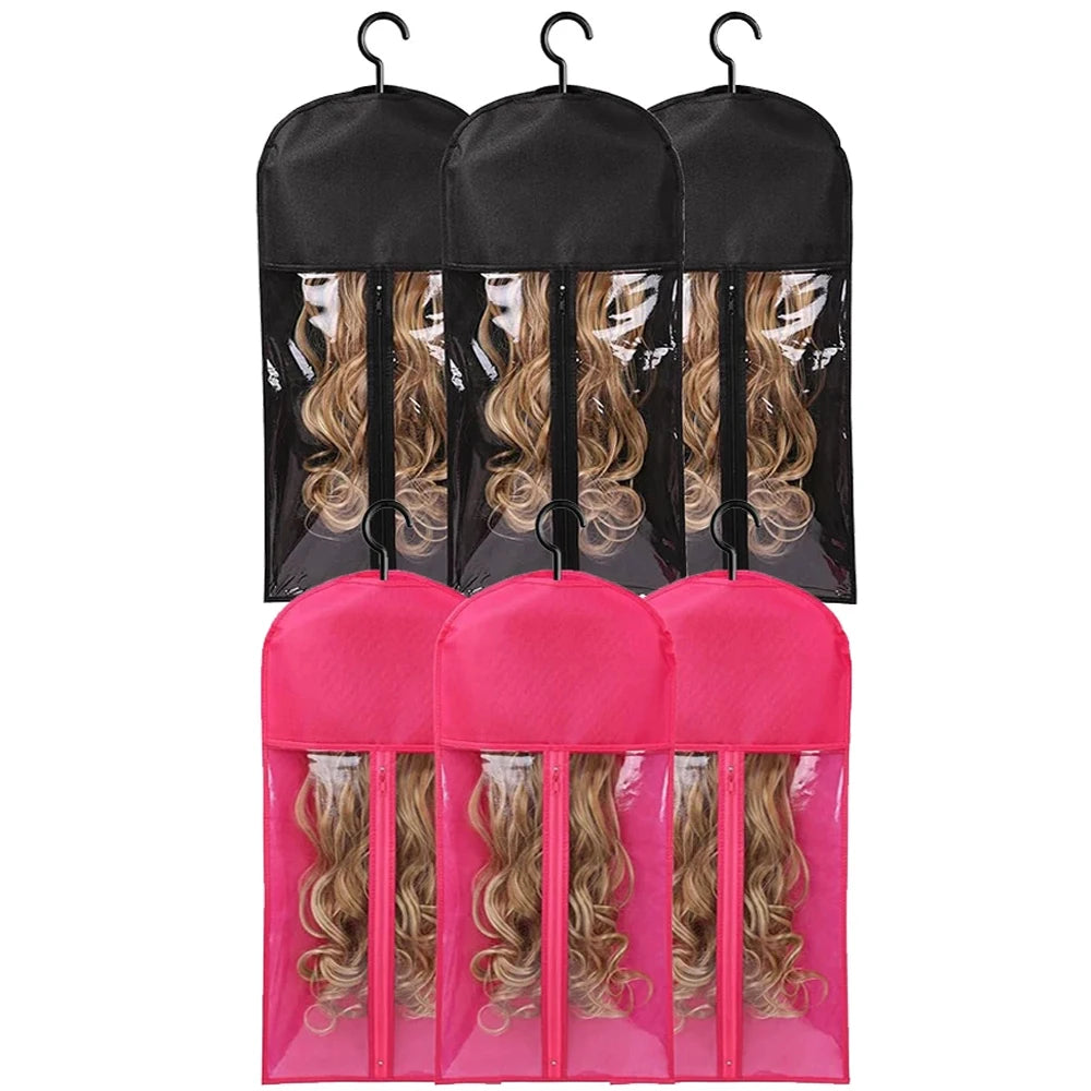 10PCS/3PCS/6PCS/1PCS Hair Extension Storage Bag with Hanger Transparent Wig Organizer Dustproof Holder for Hair Pieces