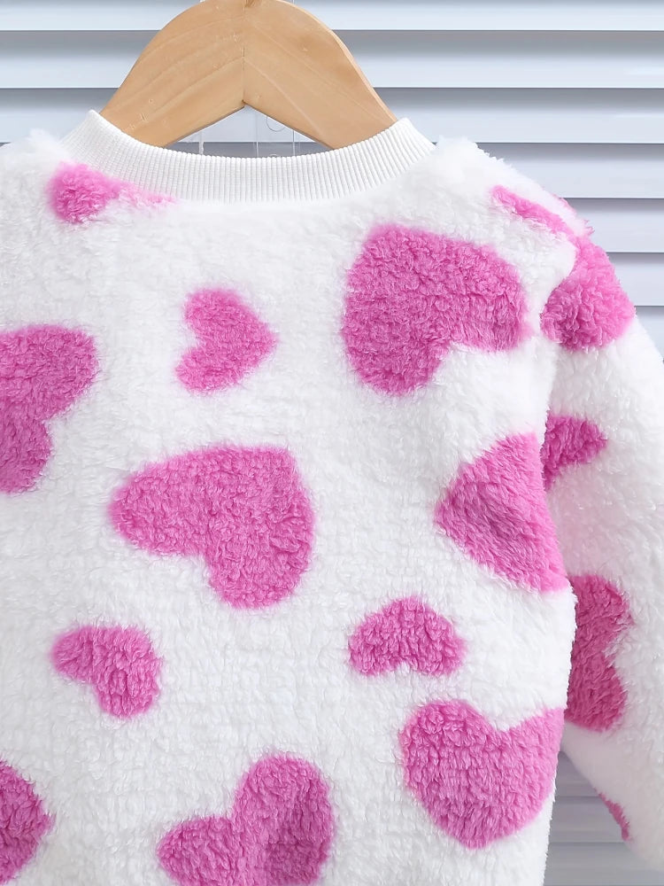 Autumn and winter baby girls' fleece thick pullover hoodie jacket, cute, casual, soft and comfortable children's accessories
