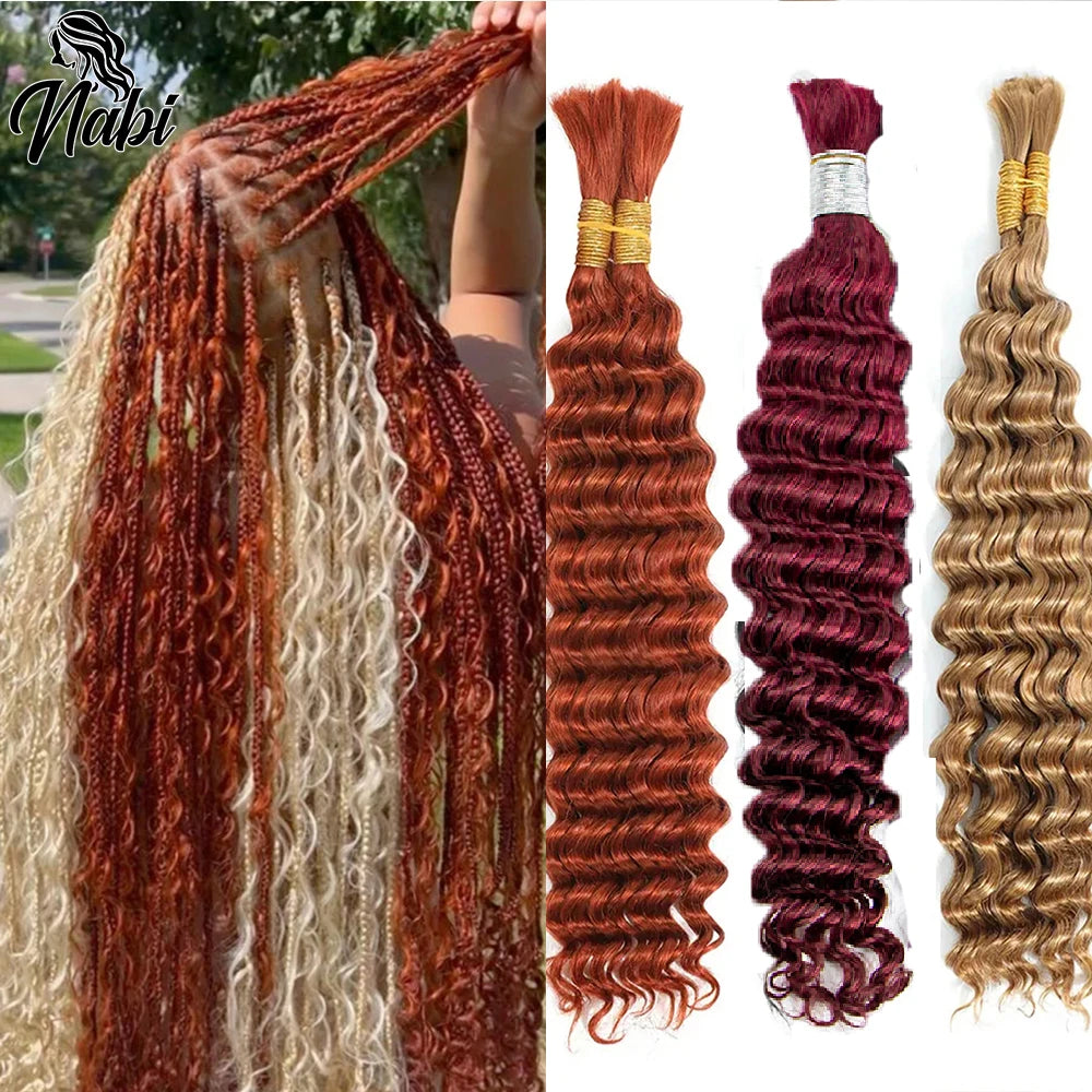 4/27# 99J# Colored Human Hair Boho Braiding Hair 50g/bundle Deep Wave Brazilian Human Braiding Hair for Black Women