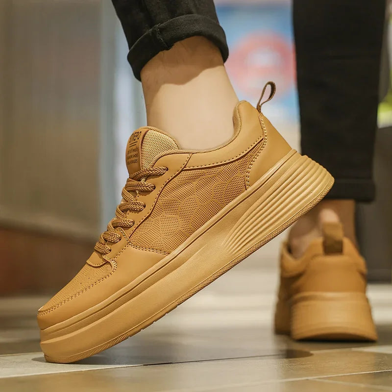 Men's Casual Sport Shoes Thick Bottom Invisible Heightening 10cm Rubber Outsole Synthetic Upper Breathable Lace-Up Sneakers
