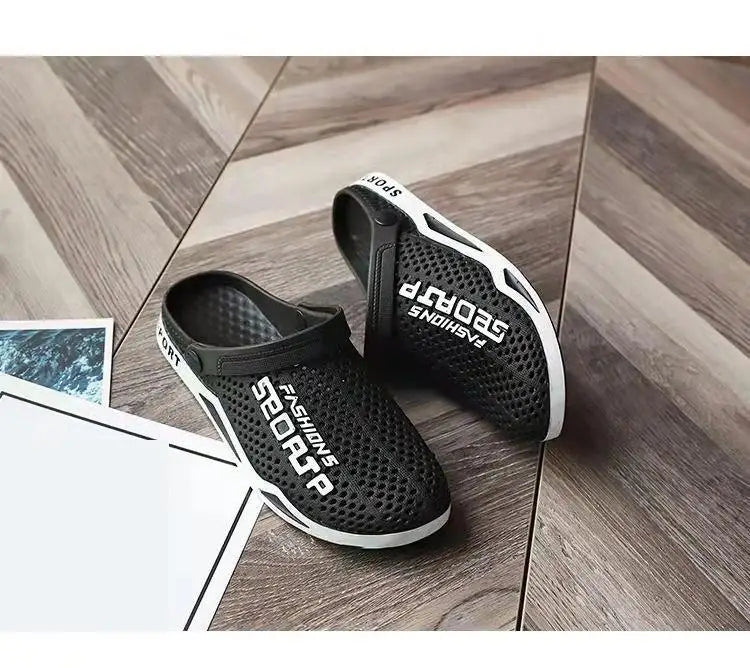 39-44 Mens Mules Clogs Summer Sandals Male Slippers Soft Bottom Beach Shoes Slip-On Zapatos Breathable Non-Slip Hollow Footwear